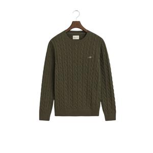 8050601-384-trui-met-ronde-hals-gant-cable-khaki-green-mel